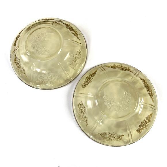 Set Of 2 VTG Anchor Hocking Amber Yellow Mayfair Cabbage Rose Serving Bowl 8.5” - Picture 4 of 6